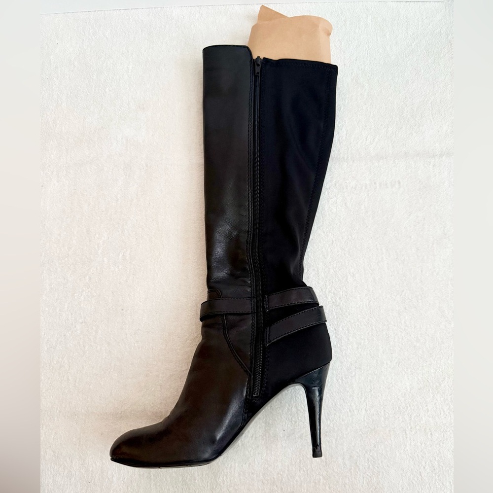 Nine West Black Leather Knee High Heel Boots Size 8.5 - Picture 2 of 12